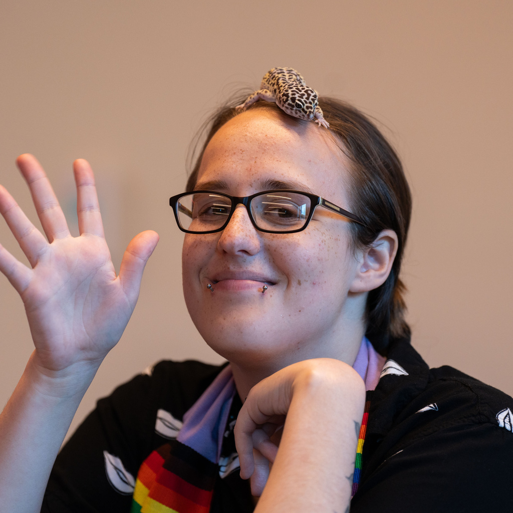 portrait of vex maxwell-therwhanger, waving
